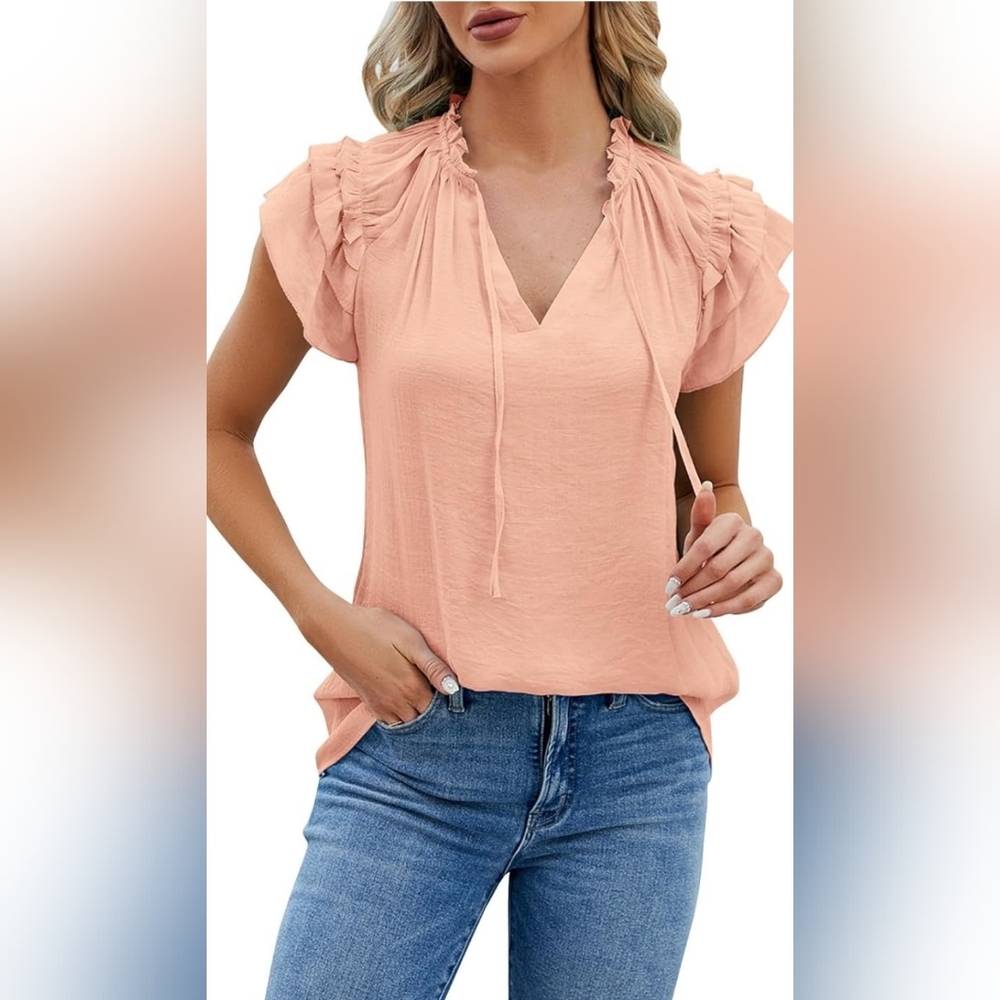 Rachel Zoe Orange Pink Cap‎ Sleeve Blouse with Tie Front